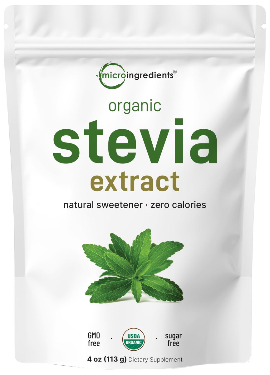 Micro Ingredients Reines Bio-Stevia-Pulver, 113 g (4 Unzen), 706 Portionen, Höchste Qualität Stevia-Grünblattextrakt Reb-A, Reduzierter Bitterer Nachgeschmack, 0 Kalorien, Natürlicher Süßstoff, Zuckerersatz, Keto-freundlich