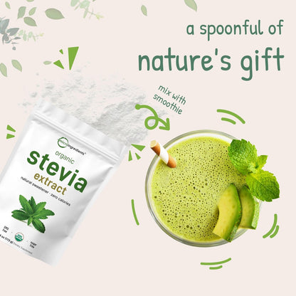 Micro Ingredients Reines Bio-Stevia-Pulver, 113 g (4 Unzen), 706 Portionen, Höchste Qualität Stevia-Grünblattextrakt Reb-A, Reduzierter Bitterer Nachgeschmack, 0 Kalorien, Natürlicher Süßstoff, Zuckerersatz, Keto-freundlich