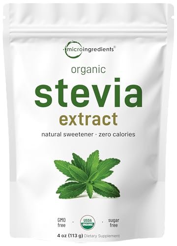 Micro Ingredients Reines Bio-Stevia-Pulver, 113 g (4 Unzen), 706 Portionen, Höchste Qualität Stevia-Grünblattextrakt Reb-A, Reduzierter Bitterer Nachgeschmack, 0 Kalorien, Natürlicher Süßstoff, Zuckerersatz, Keto-freundlich