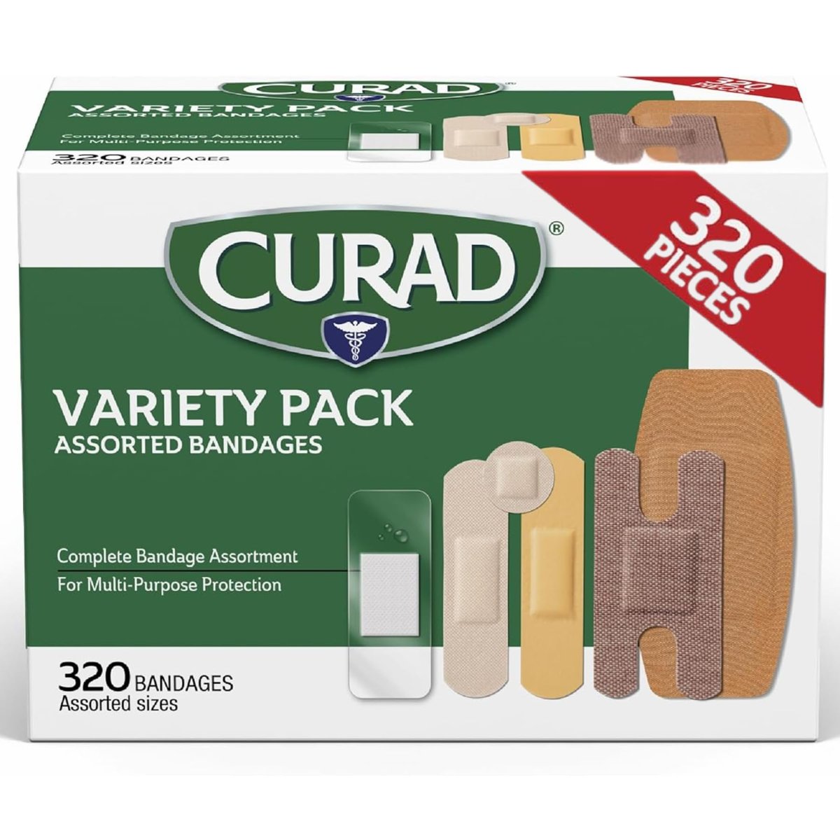 CURAD Assorted Pflaster Sortiment Großpackung | 320 Stück | 5 Stile inklusive wasserfest, transparent, Kunststoff, Heavy Duty & Flex-Fabric | Erste-Hilfe-Set Essentials | Schützt Schrammen, Schnitte & Verbrennungen