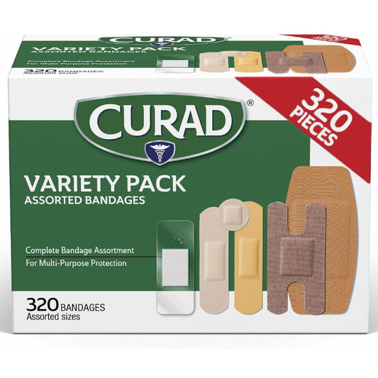 CURAD Assorted Pflaster Sortiment Großpackung | 320 Stück | 5 Stile inklusive wasserfest, transparent, Kunststoff, Heavy Duty & Flex-Fabric | Erste-Hilfe-Set Essentials | Schützt Schrammen, Schnitte & Verbrennungen