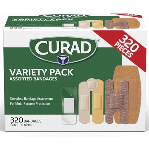 CURAD Assorted Pflaster Sortiment Großpackung | 320 Stück | 5 Stile inklusive wasserfest, transparent, Kunststoff, Heavy Duty & Flex-Fabric | Erste-Hilfe-Set Essentials | Schützt Schrammen, Schnitte & Verbrennungen
