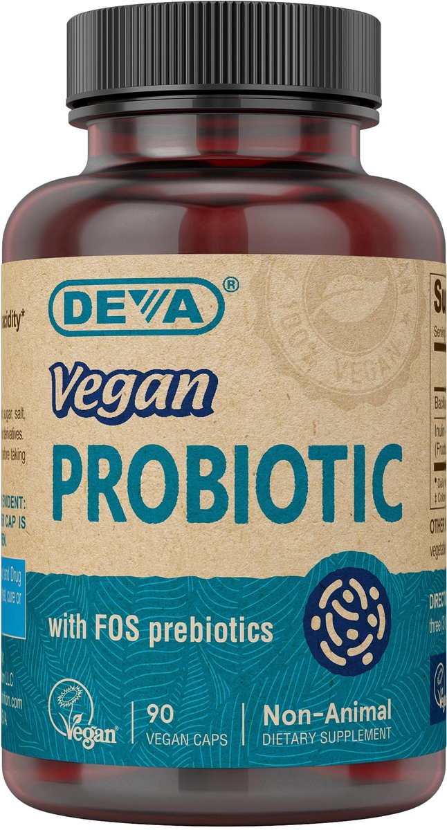 DEVA Vegan Probiotikum mit FOS-Präbiotika – 2 Milliarden KBE mit 100 mg Präbiotika pro Portion für Männer & Frauen – Milchfrei, glutenfrei, natürlich haltbar – 90 Kapseln