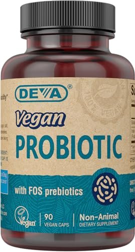 DEVA Vegan Probiotikum mit FOS-Präbiotika – 2 Milliarden KBE mit 100 mg Präbiotika pro Portion für Männer & Frauen – Milchfrei, glutenfrei, natürlich haltbar – 90 Kapseln