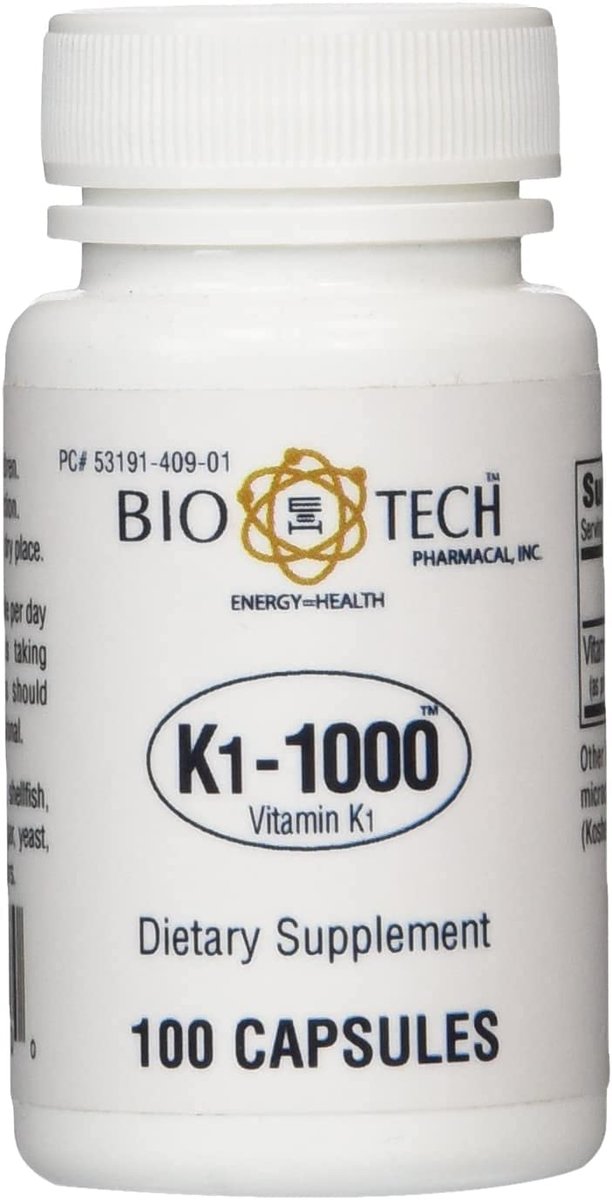 Bio-Tech Vitamin K-1 1000 µg – 100 Kapseln, Nahrungsergänzungsmittel für die Blutgerinnung