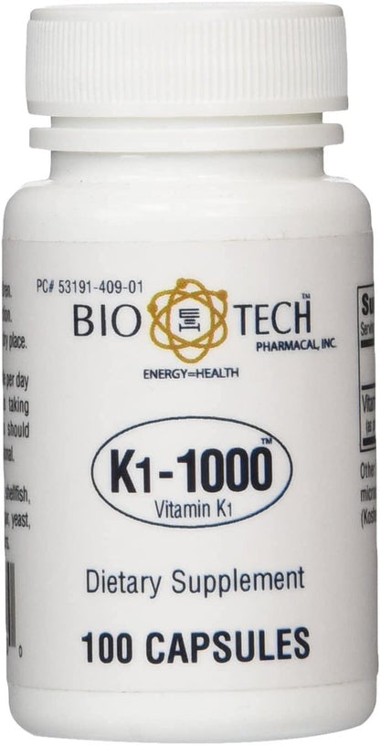 Bio-Tech Vitamin K-1 1000 µg – 100 Kapseln, Nahrungsergänzungsmittel für die Blutgerinnung