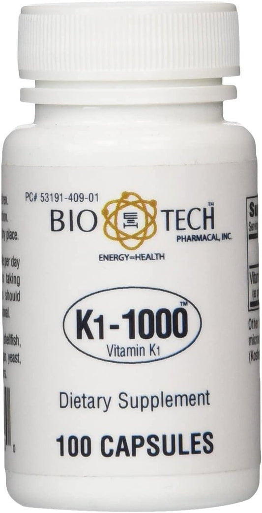 Bio-Tech Vitamin K-1 1000 µg – 100 Kapseln, Nahrungsergänzungsmittel für die Blutgerinnung