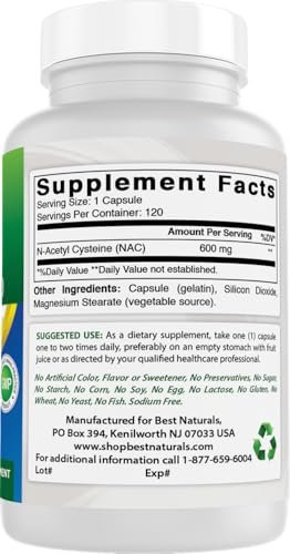 Best Naturals NAC - N-Acetyl Cystein 600 mg 120 Kapseln - Starkes Antioxidans