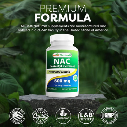 Best Naturals NAC - N-Acetyl Cystein 600 mg 120 Kapseln - Starkes Antioxidans