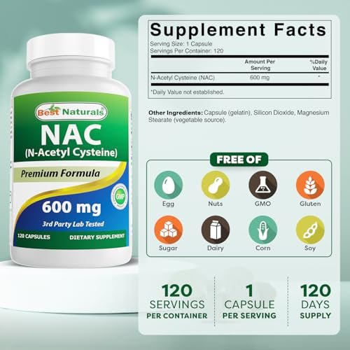 Best Naturals NAC - N-Acetyl Cystein 600 mg 120 Kapseln - Starkes Antioxidans