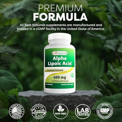 Best Naturals Alpha-Liponsäure 600 mg – 60 Kapseln Starke Antioxidantien