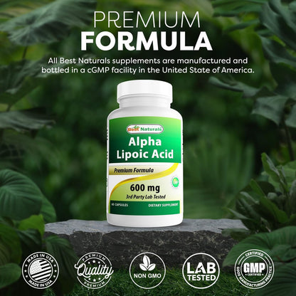 Best Naturals Alpha-Liponsäure 600 mg – 60 Kapseln Starke Antioxidantien