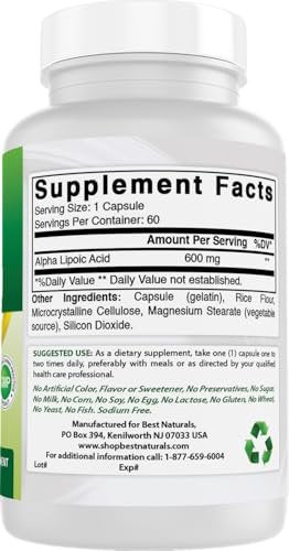 Best Naturals Alpha-Liponsäure 600 mg – 60 Kapseln Starke Antioxidantien