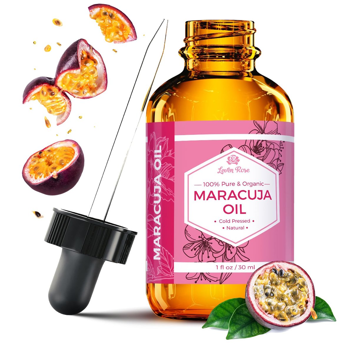 Leven Rose Maracuja-Öl – 100% natürliches Passionsfruchtsamenöl für Haut, Haare und Nägel, 30 ml