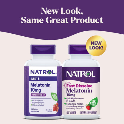 Natrol Melatonin 10mg Schnell lösliche Tabletten – Erdbeergeschmack, 100 Stück, Schlafunterstützung für Erwachsene, 100-Tage-Vorrat