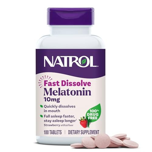Natrol Melatonin 10mg Schnell lösliche Tabletten – Erdbeergeschmack, 100 Stück, Schlafunterstützung für Erwachsene, 100-Tage-Vorrat