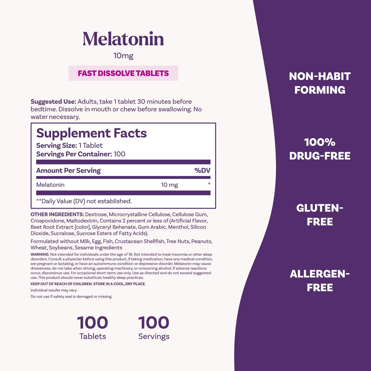 Natrol Melatonin 10mg Schnell lösliche Tabletten – Erdbeergeschmack, 100 Stück, Schlafunterstützung für Erwachsene, 100-Tage-Vorrat