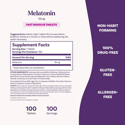 Natrol Melatonin 10mg Schnell lösliche Tabletten – Erdbeergeschmack, 100 Stück, Schlafunterstützung für Erwachsene, 100-Tage-Vorrat