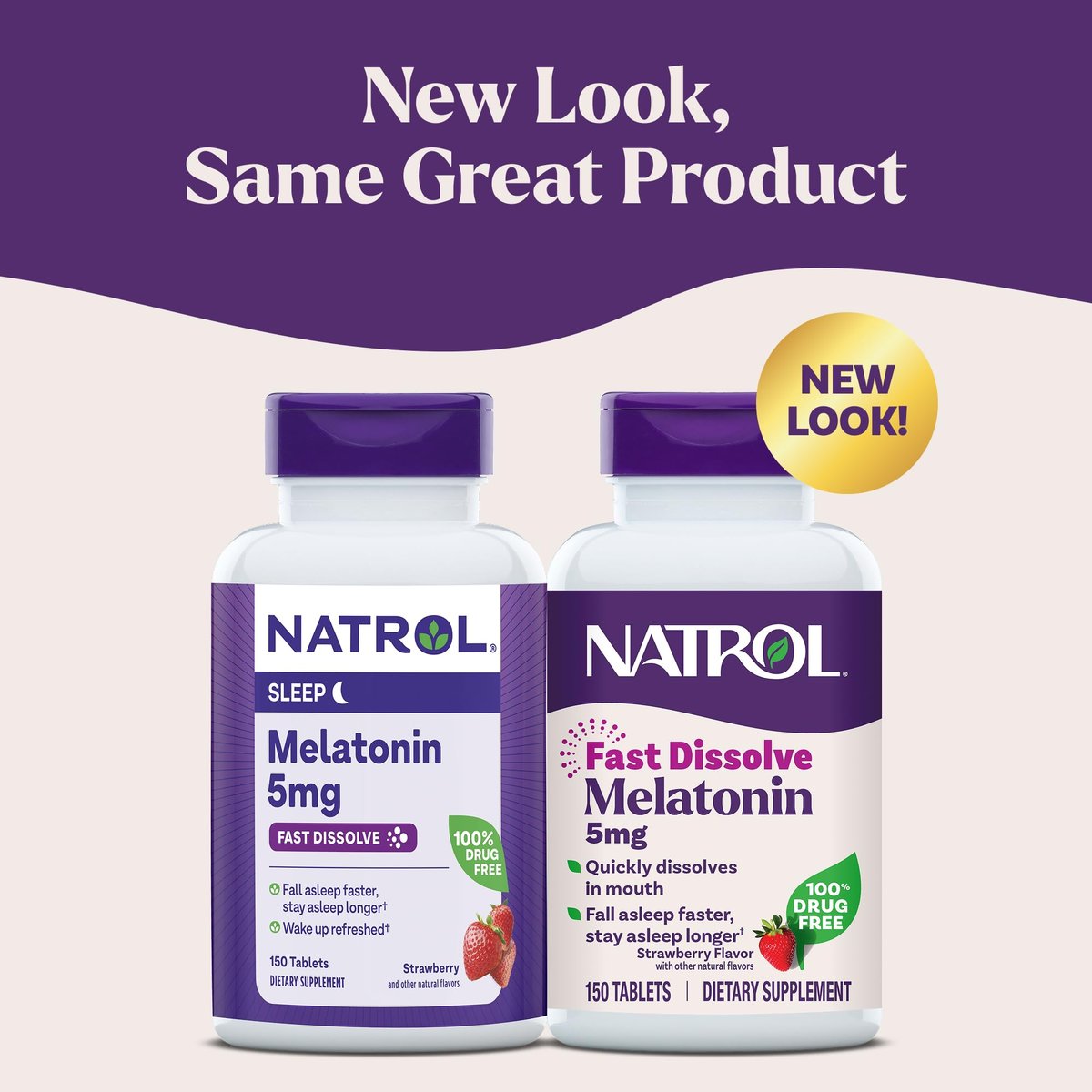 Natrol Melatonin 5mg Schnell lösliche Tabletten, Schlafunterstützung für Erwachsene, Erdbeergeschmack, 150 Tabletten, bis zu 150 Tage Versorgung