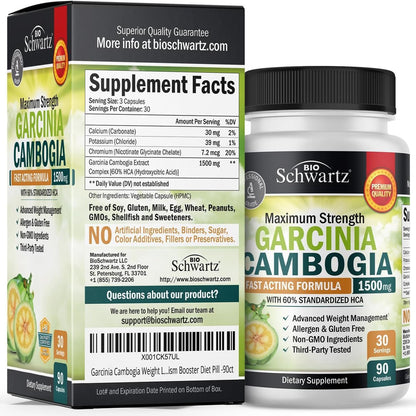 Garcinia Cambogia Abnehmkapseln - 1500 mg HCA reiner Extrakt - Schnell wirkender Appetitzügler - Fatburner für Frauen und Männer zur Gewichtsabnahme - Kohlenhydratblocker Stoffwechsel Diätpillen - 90 Kapseln