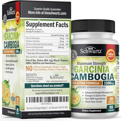Garcinia Cambogia Abnehmkapseln - 1500 mg HCA reiner Extrakt - Schnell wirkender Appetitzügler - Fatburner für Frauen und Männer zur Gewichtsabnahme - Kohlenhydratblocker Stoffwechsel Diätpillen - 90 Kapseln
