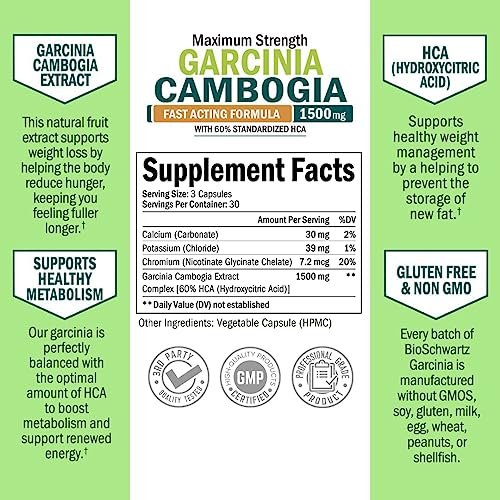 Garcinia Cambogia Abnehmkapseln - 1500 mg HCA reiner Extrakt - Schnell wirkender Appetitzügler - Fatburner für Frauen und Männer zur Gewichtsabnahme - Kohlenhydratblocker Stoffwechsel Diätpillen - 90 Kapseln