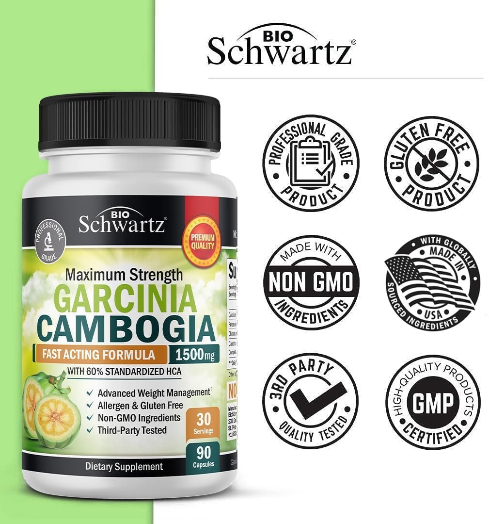 Garcinia Cambogia Abnehmkapseln - 1500 mg HCA reiner Extrakt - Schnell wirkender Appetitzügler - Fatburner für Frauen und Männer zur Gewichtsabnahme - Kohlenhydratblocker Stoffwechsel Diätpillen - 90 Kapseln