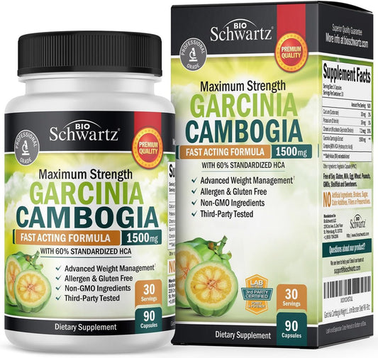 Garcinia Cambogia Abnehmkapseln - 1500 mg HCA reiner Extrakt - Schnell wirkender Appetitzügler - Fatburner für Frauen und Männer zur Gewichtsabnahme - Kohlenhydratblocker Stoffwechsel Diätpillen - 90 Kapseln