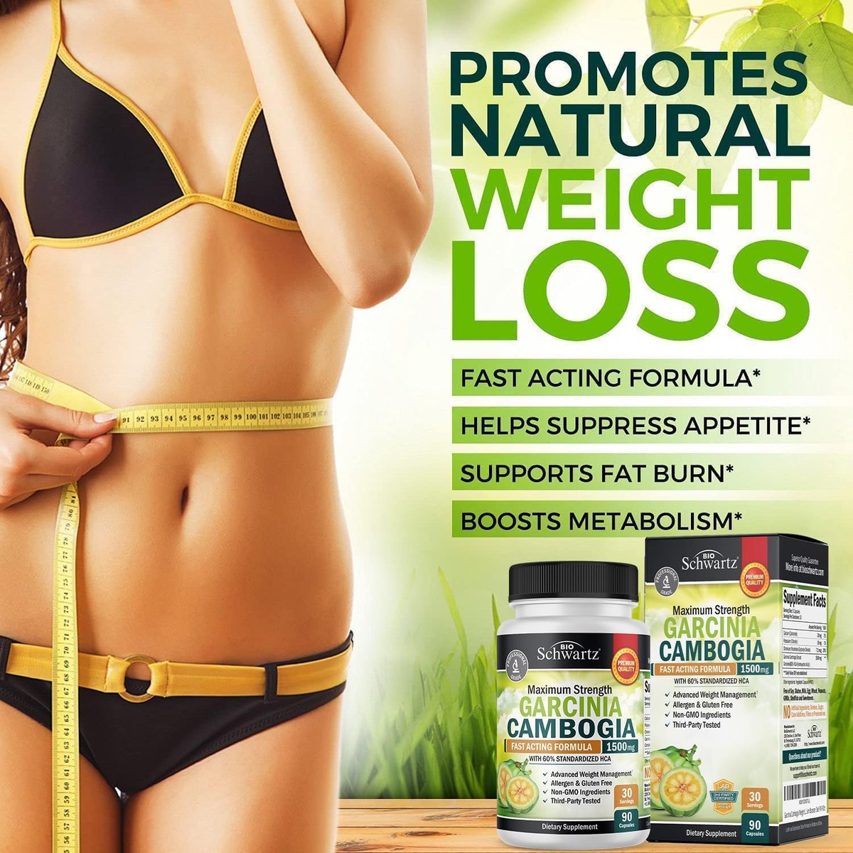 Garcinia Cambogia Abnehmkapseln - 1500 mg HCA reiner Extrakt - Schnell wirkender Appetitzügler - Fatburner für Frauen und Männer zur Gewichtsabnahme - Kohlenhydratblocker Stoffwechsel Diätpillen - 90 Kapseln