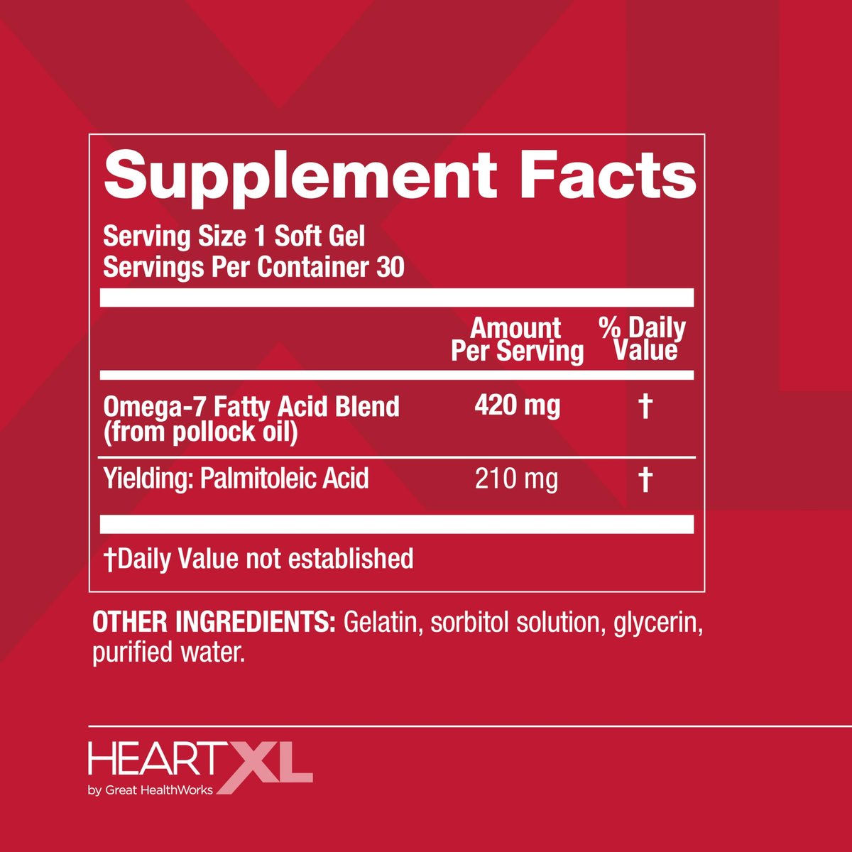 HeartXL Omega-7 Blend – Unterstützung für die Herz-Kreislauf-Gesundheit & gesunden Stoffwechsel – Glutenfreies Herzgesundheits-Präparat – 30 Softgels