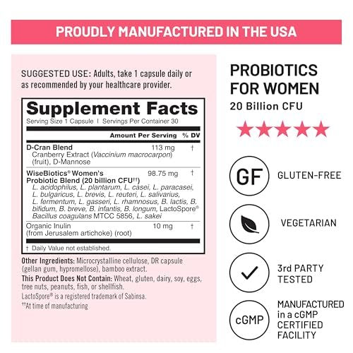 NatureWise Probiotika für Frauen + Organische Präbiotika D-Mannose & Cranberry - Scheidenprobiotika für pH-Gleichgewicht, Verdauungs- & Harntrakt - 18 Stämme, 20 Milliarden KBE - 60 Kapseln [60-Tage-Vorrat]