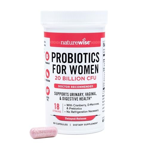 NatureWise Probiotika für Frauen + Organische Präbiotika D-Mannose & Cranberry - Scheidenprobiotika für pH-Gleichgewicht, Verdauungs- & Harntrakt - 18 Stämme, 20 Milliarden KBE - 60 Kapseln [60-Tage-Vorrat]