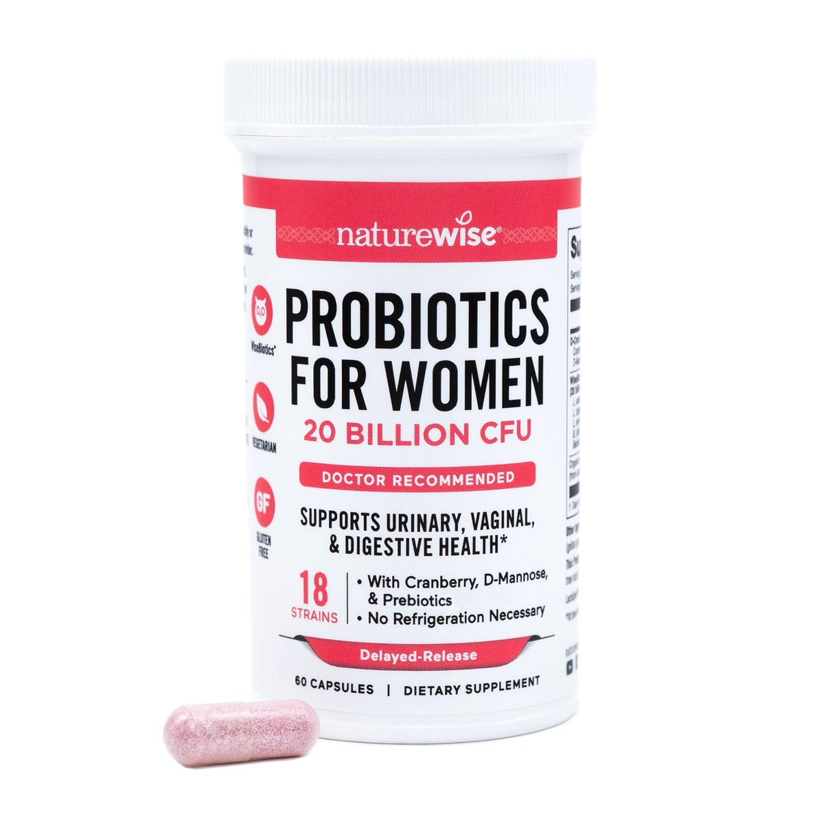NatureWise Probiotika für Frauen + Organische Präbiotika D-Mannose & Cranberry - Scheidenprobiotika für pH-Gleichgewicht, Verdauungs- & Harntrakt - 18 Stämme, 20 Milliarden KBE - 60 Kapseln [60-Tage-Vorrat]
