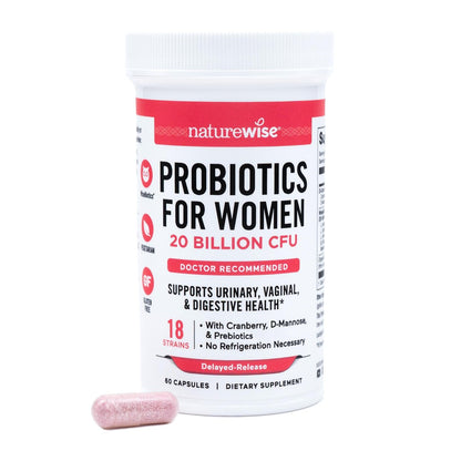 NatureWise Probiotika für Frauen + Organische Präbiotika D-Mannose & Cranberry - Scheidenprobiotika für pH-Gleichgewicht, Verdauungs- & Harntrakt - 18 Stämme, 20 Milliarden KBE - 60 Kapseln [60-Tage-Vorrat]
