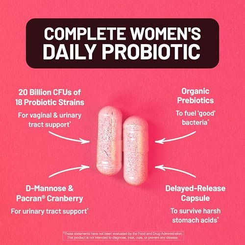 NatureWise Probiotika für Frauen + Organische Präbiotika D-Mannose & Cranberry - Scheidenprobiotika für pH-Gleichgewicht, Verdauungs- & Harntrakt - 18 Stämme, 20 Milliarden KBE - 60 Kapseln [60-Tage-Vorrat]