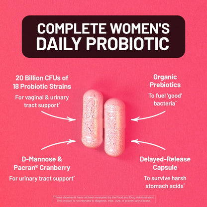 NatureWise Probiotika für Frauen + Organische Präbiotika D-Mannose & Cranberry - Scheidenprobiotika für pH-Gleichgewicht, Verdauungs- & Harntrakt - 18 Stämme, 20 Milliarden KBE - 60 Kapseln [60-Tage-Vorrat]