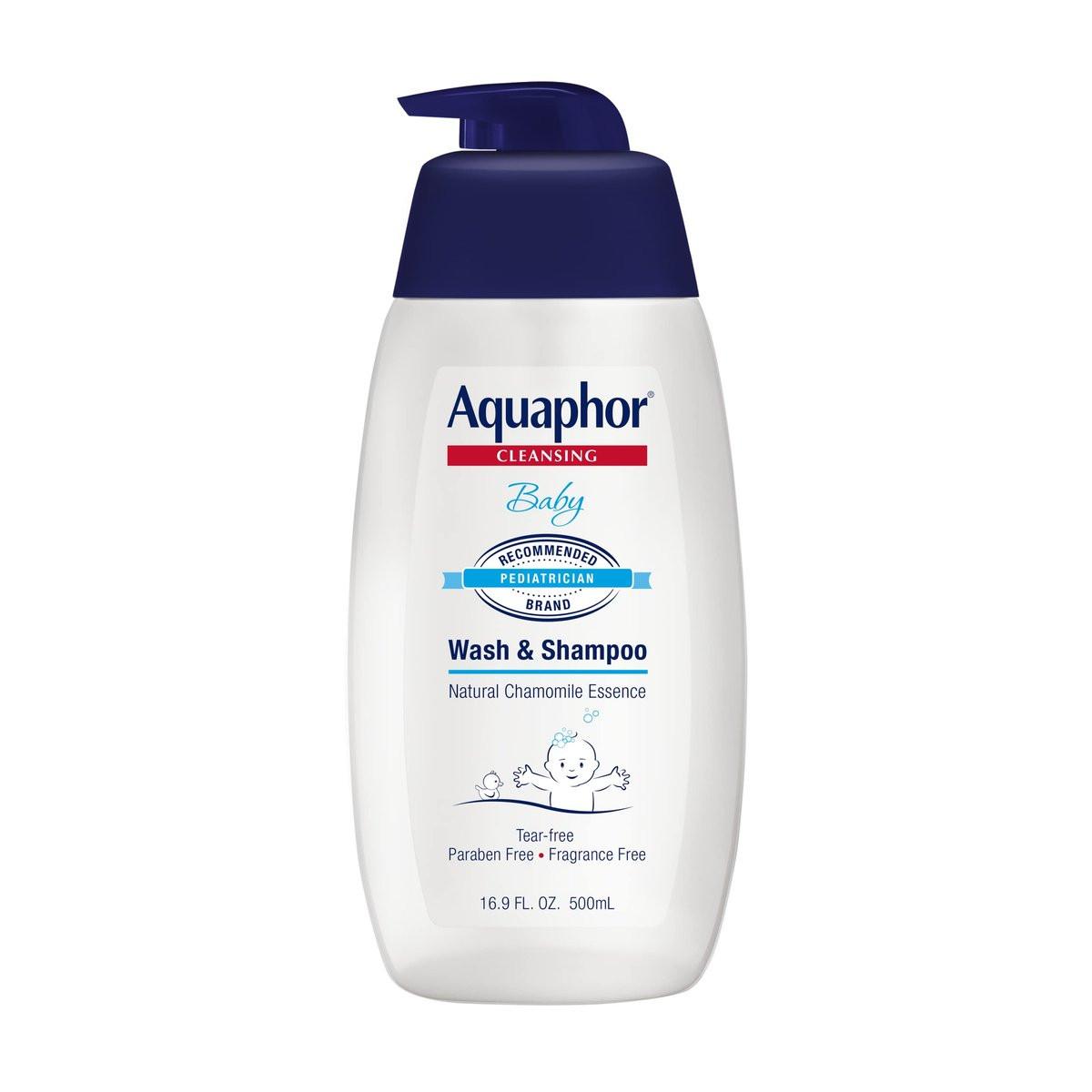 Aquaphor Baby Wasch- und Shampoo - Milde, tränenfreie 2-in-1 Lösung für Babys empfindliche Haut - 500 ml Pumpflasche