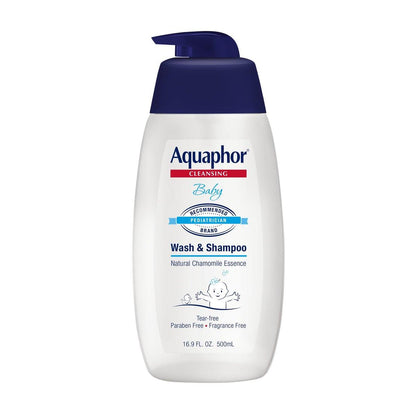 Aquaphor Baby Wasch- und Shampoo - Milde, tränenfreie 2-in-1 Lösung für Babys empfindliche Haut - 500 ml Pumpflasche