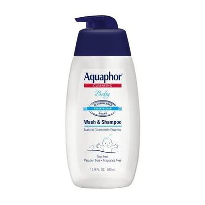 Aquaphor Baby Wasch- und Shampoo - Milde, tränenfreie 2-in-1 Lösung für Babys empfindliche Haut - 500 ml Pumpflasche