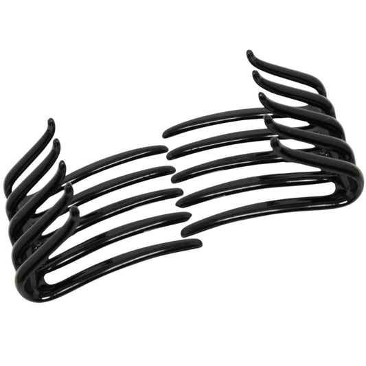 Parcelona French Crab Interlocking Haarclip Glossy Black Medium 2 1/4" Celluloid No Slip Ponytail Updo Clips Flexible Sturdy Hair Clips Side Comb für Frauen und Mädchen, Hergestellt in Frankreich