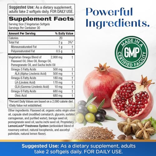Purity Products Omega 3-6-9 Vegan & Vegetarische Formel – „5 in 1“ Essentielle Fettsäuren Komplex – Wissenschaftlich formuliertes pflanzliches Omega 3 6 9 EFA – (60 Kapseln)