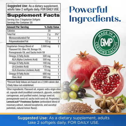 Purity Products Omega 3-6-9 Vegan & Vegetarische Formel – „5 in 1“ Essentielle Fettsäuren Komplex – Wissenschaftlich formuliertes pflanzliches Omega 3 6 9 EFA – (60 Kapseln)