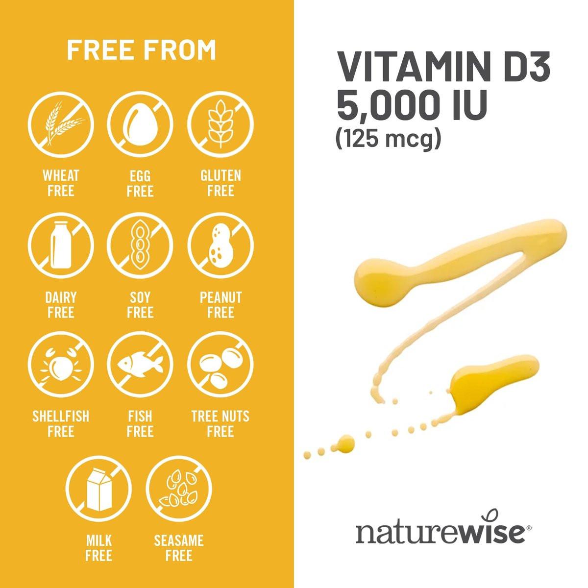 NatureWise Vitamin D3 5000 IE (125 µg) – 90-Tage-Vorrat für Immunsystem, Muskelfunktion und Knochengesundheit – Nicht-GVO, glutenfrei in organischem, nativem Olivenöl (Mini-Weichkapseln), 90 Stück