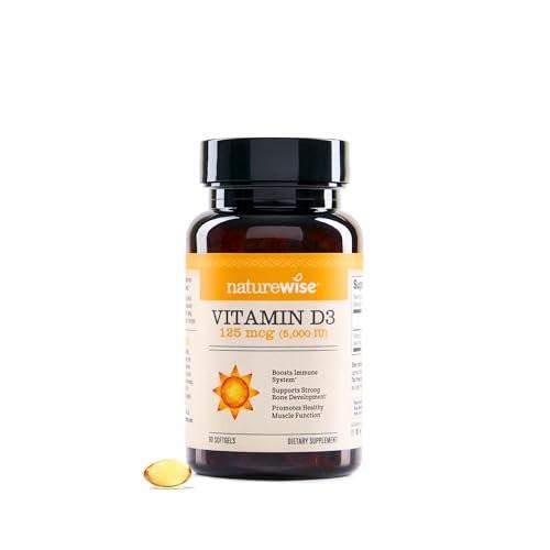 NatureWise Vitamin D3 5000 IE (125 µg) – 90-Tage-Vorrat für Immunsystem, Muskelfunktion und Knochengesundheit – Nicht-GVO, glutenfrei in organischem, nativem Olivenöl (Mini-Weichkapseln), 90 Stück