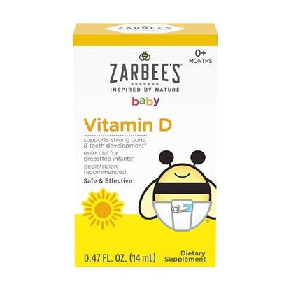 Zarbee's Vitamin-D-Tropfen für Säuglinge, 400 IE (10 µg) flüssiges Nahrungsergänzungsmittel für Babys & Kleinkinder, ab Geburt, inkl. Dosierspritze, 0,47 Fl Oz