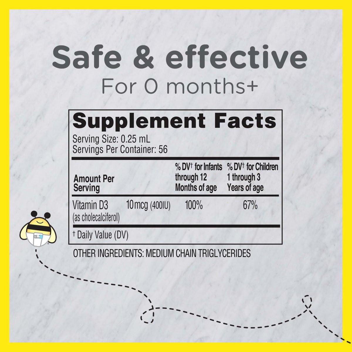 Zarbee's Vitamin-D-Tropfen für Säuglinge, 400 IE (10 µg) flüssiges Nahrungsergänzungsmittel für Babys & Kleinkinder, ab Geburt, inkl. Dosierspritze, 0,47 Fl Oz