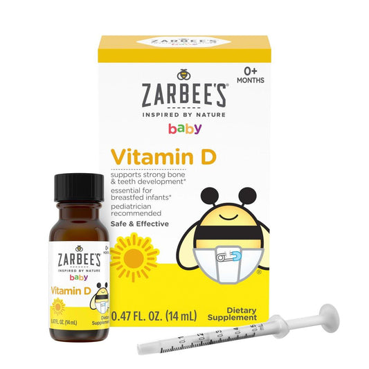 Zarbee's Vitamin-D-Tropfen für Säuglinge, 400 IE (10 µg) flüssiges Nahrungsergänzungsmittel für Babys & Kleinkinder, ab Geburt, inkl. Dosierspritze, 0,47 Fl Oz