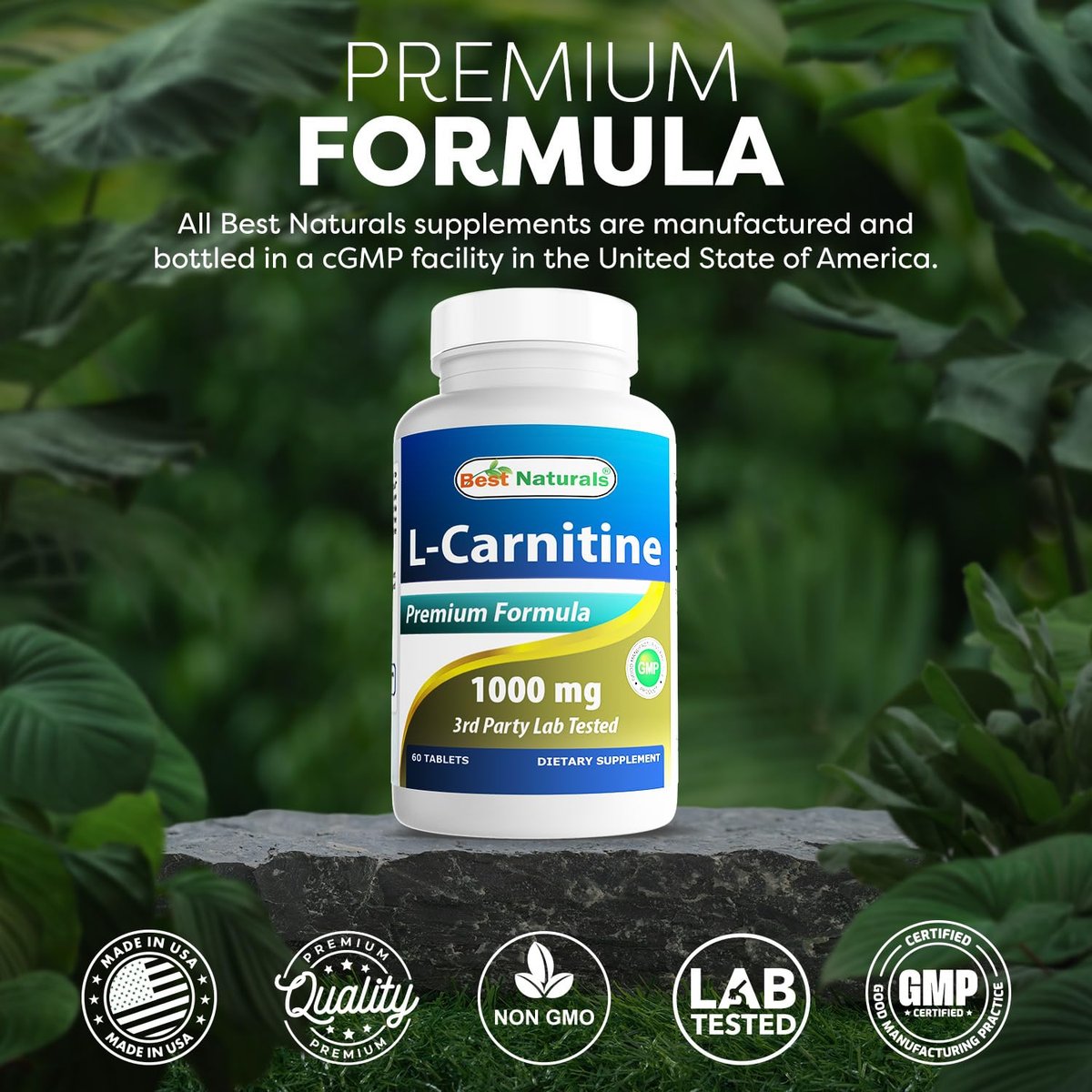 Best Naturals L-Carnitin 1000mg – 60 Tabletten, Hochdosiertes Nahrungsergänzungsmittel