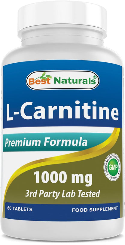 Best Naturals L-Carnitin 1000mg – 60 Tabletten, Hochdosiertes Nahrungsergänzungsmittel