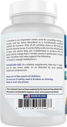 Best Naturals L-Carnitin 1000 mg – 60 Tabletten (2er-Pack) – Hochwertiges Nahrungsergänzungsmittel